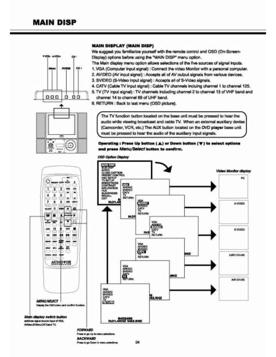 Main disp | Audiovox VE 1510DV User Manual | Page 33 / 60