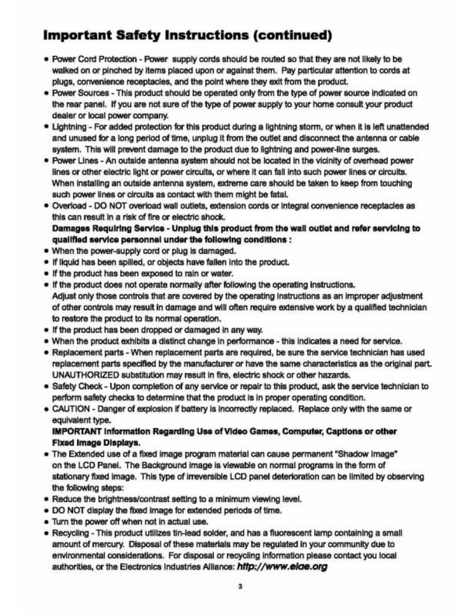 Important safety instructions (continued) | Audiovox VE 1510DV User Manual | Page 4 / 60