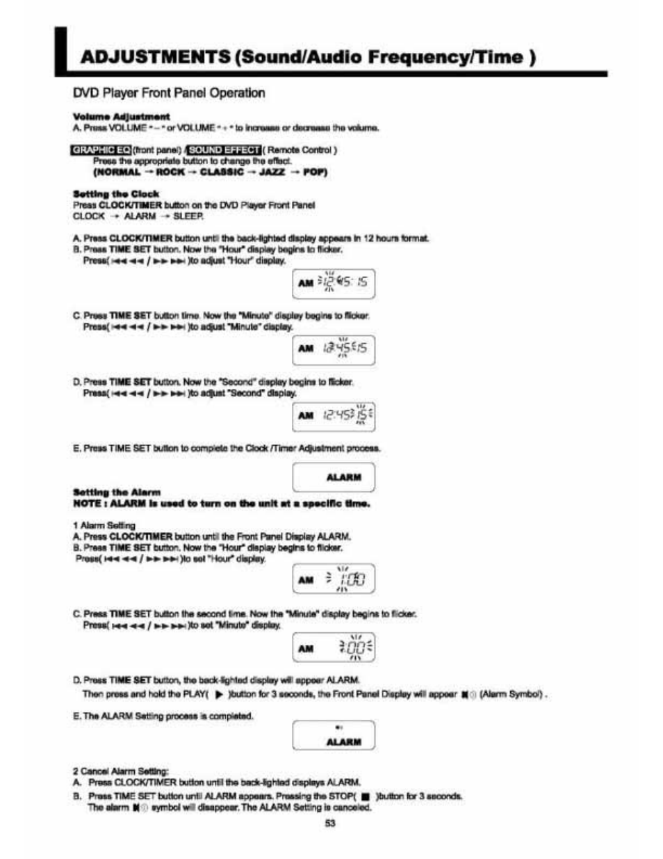 Adjustments (sound/audio frequency/time), S*s- •■s, Tie oppreprtsla bubxi to f>e efbcl | Audiovox VE 1510DV User Manual | Page 52 / 60