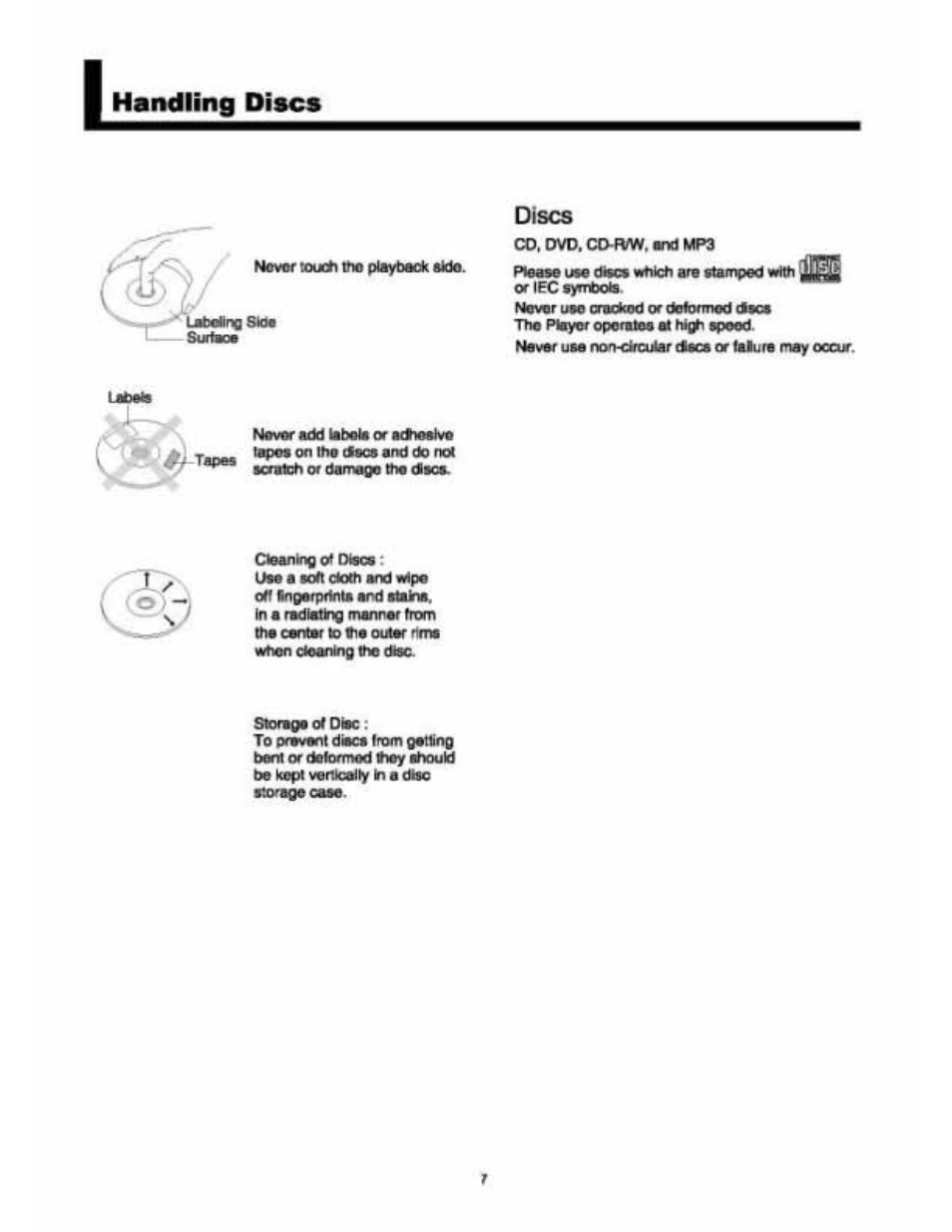Handling discs | Audiovox VE 1510DV User Manual | Page 8 / 60
