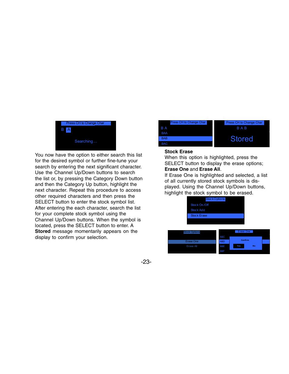 Stored | Audiovox XR9 User Manual | Page 23 / 35