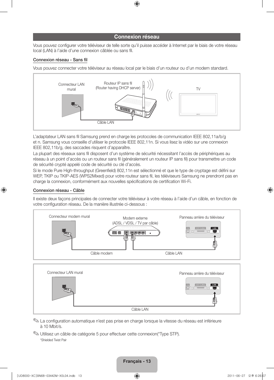 Connexion réseau | Samsung UE55D8000YS User Manual | Page 33 / 82