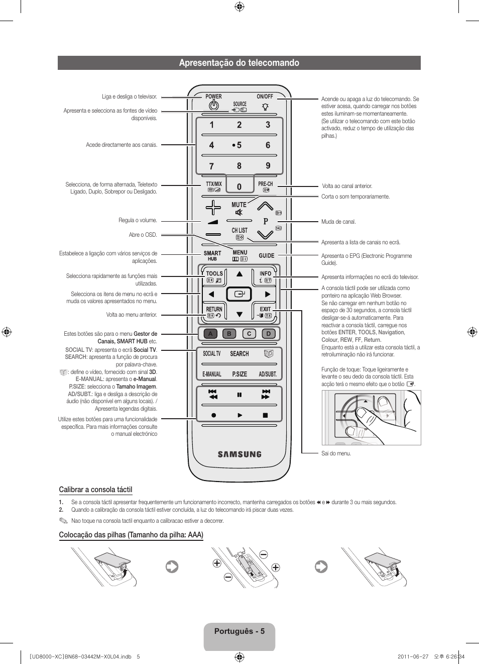 Apresentação do telecomando | Samsung UE55D8000YS User Manual | Page 65 / 82