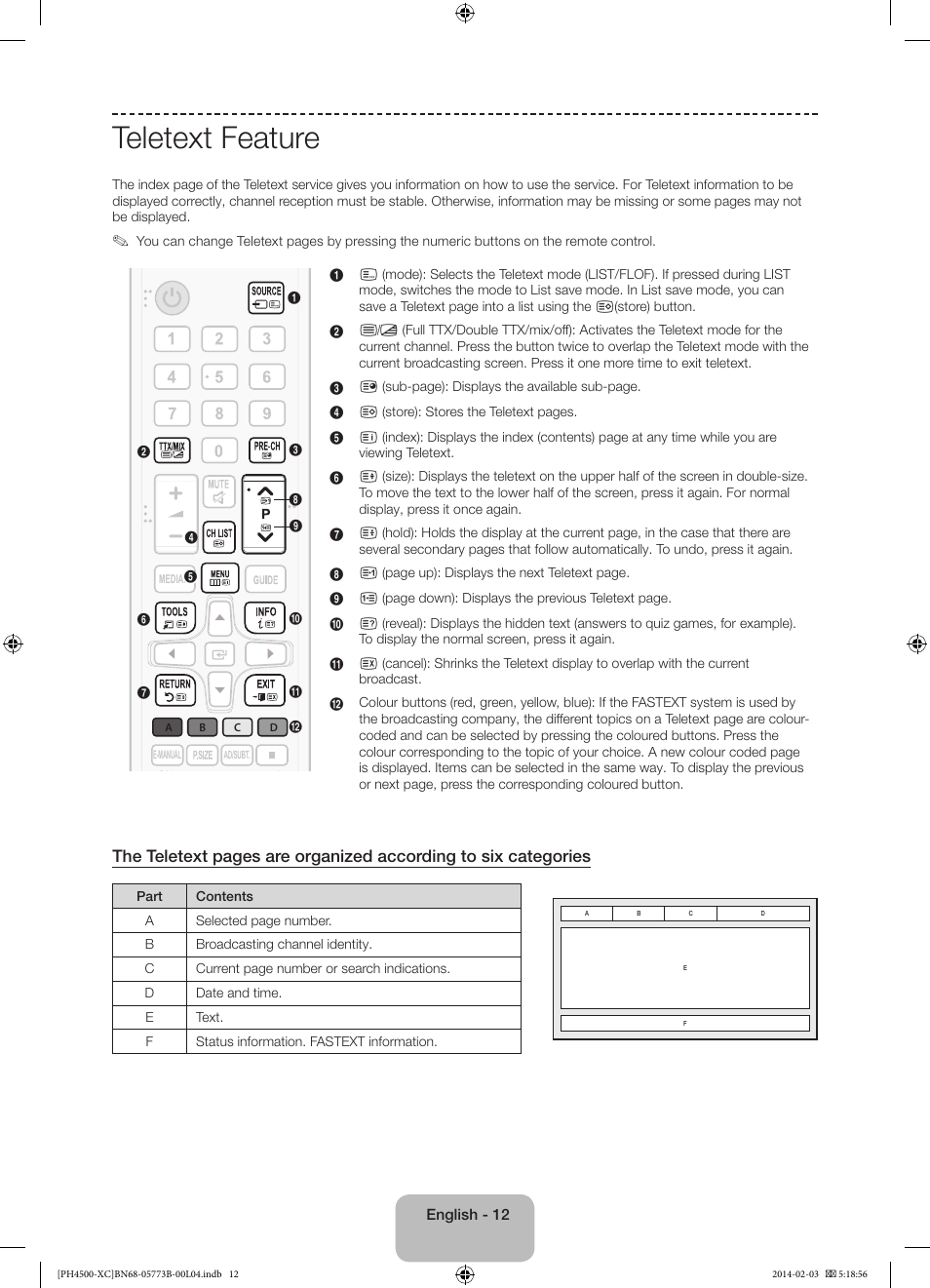 Teletext feature | Samsung PE51H4500AW User Manual | Page 12 / 89