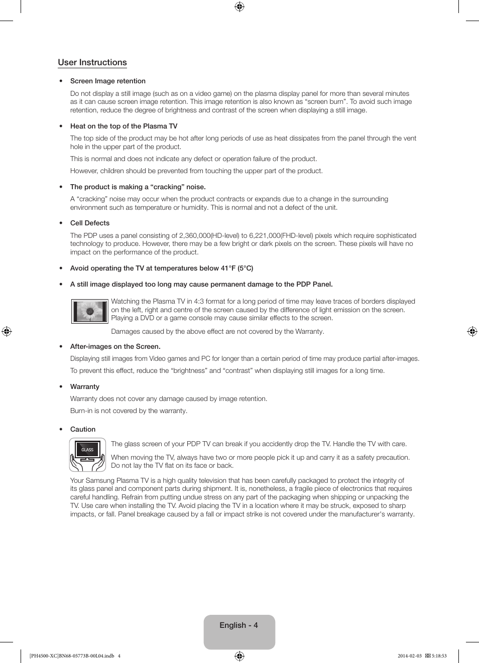 User instructions | Samsung PE51H4500AW User Manual | Page 4 / 89