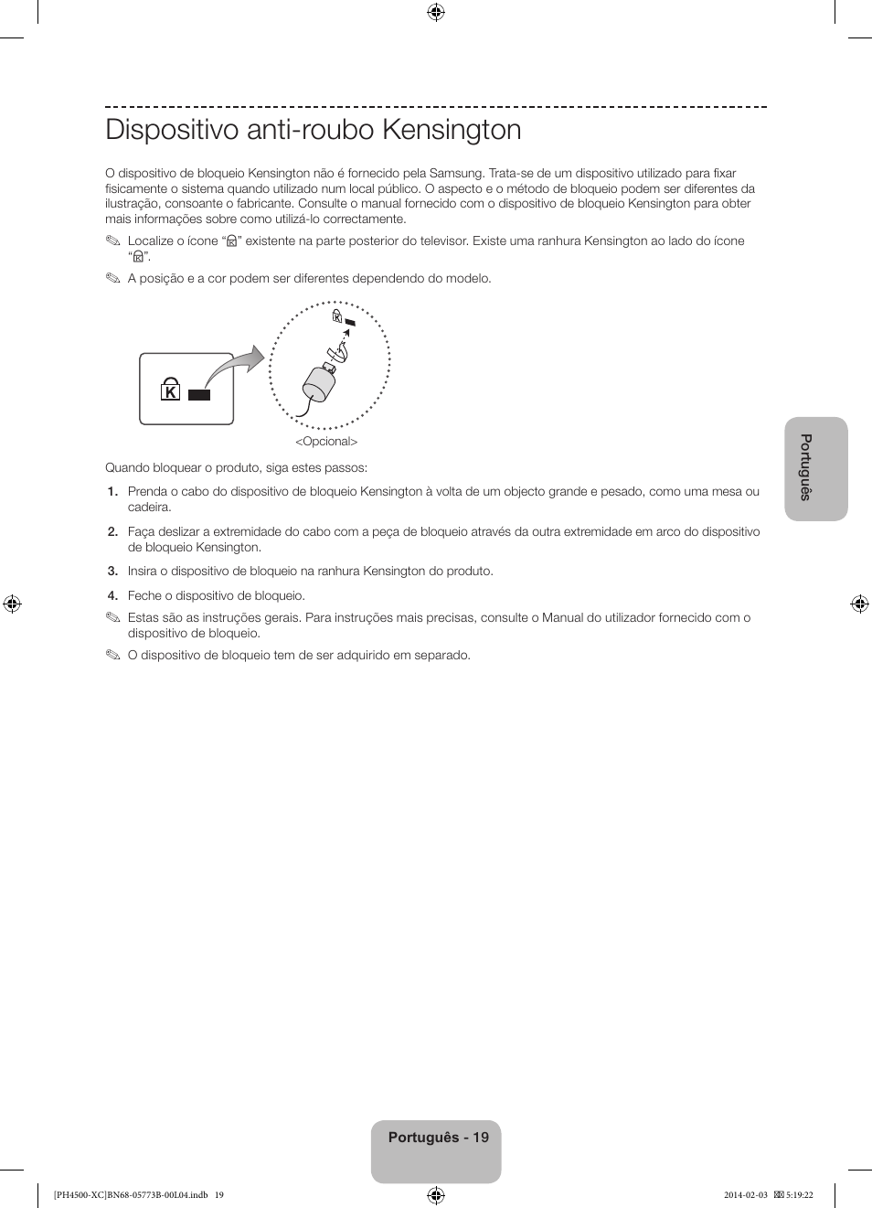Dispositivo anti-roubo kensington | Samsung PE51H4500AW User Manual | Page 85 / 89