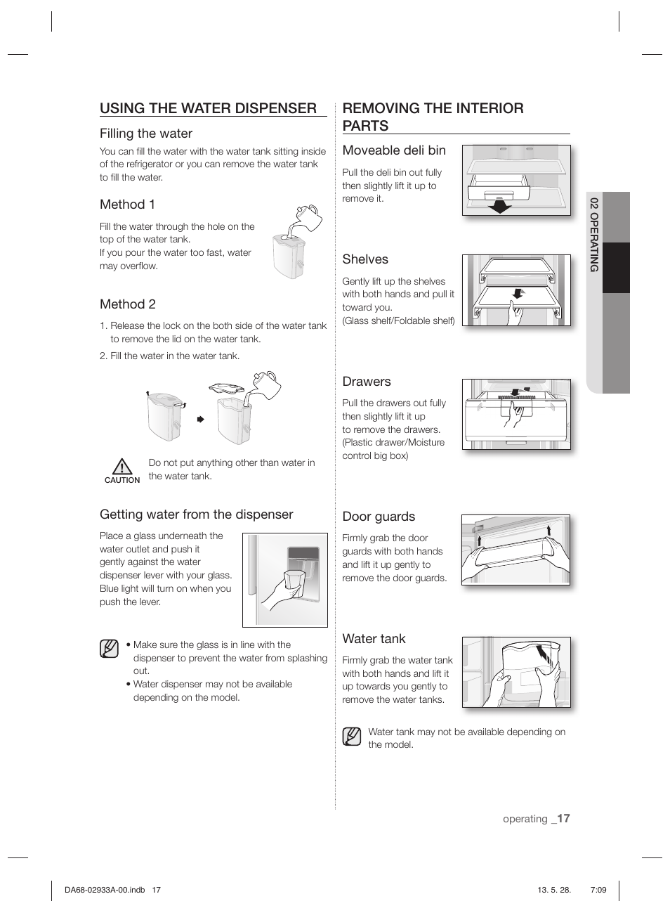 Using the water dispenser, Removing the interior parts | Samsung RR3773ATCSR User Manual | Page 17 / 112