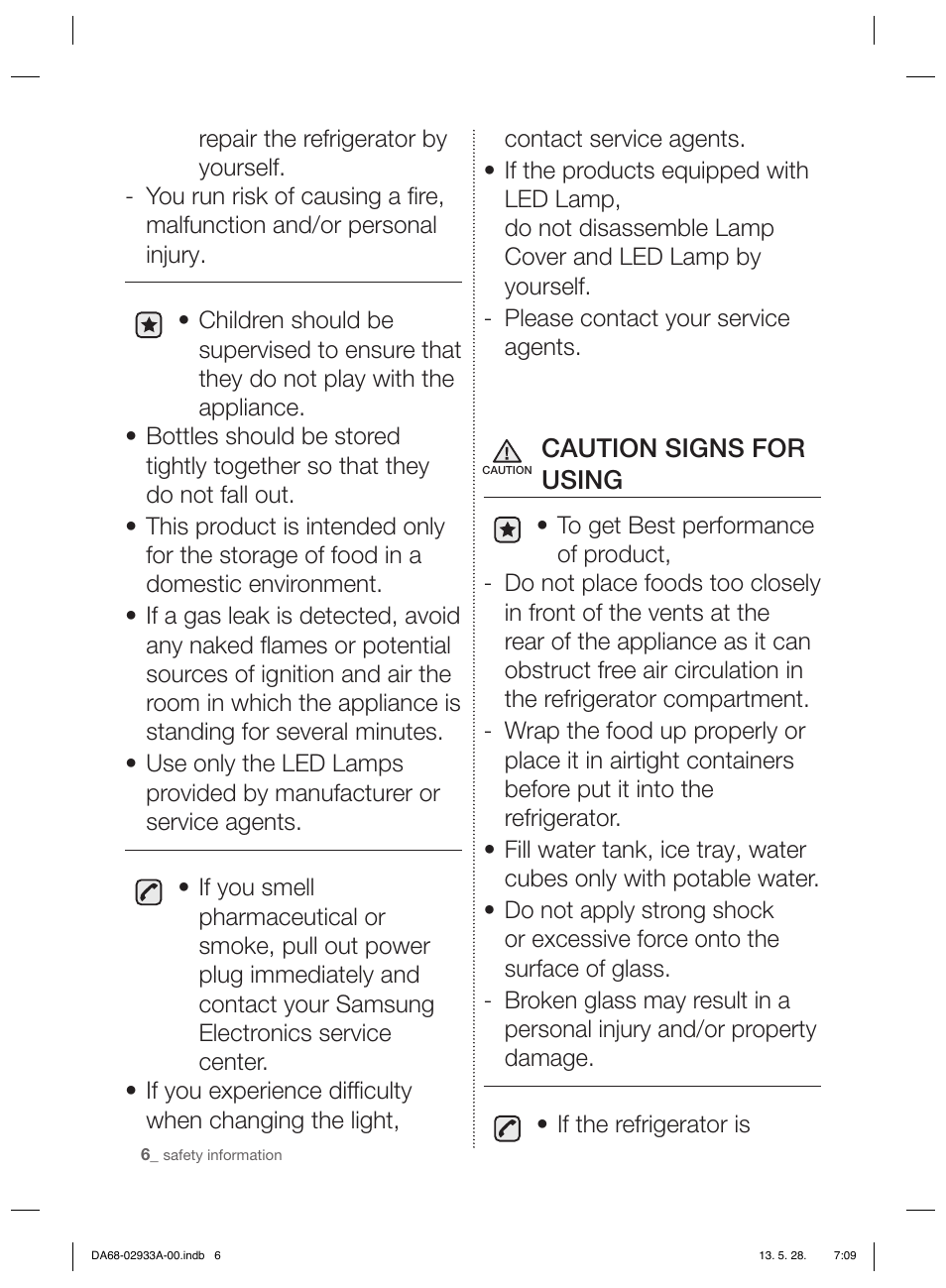 Caution signs for using | Samsung RR3773ATCSR User Manual | Page 6 / 112