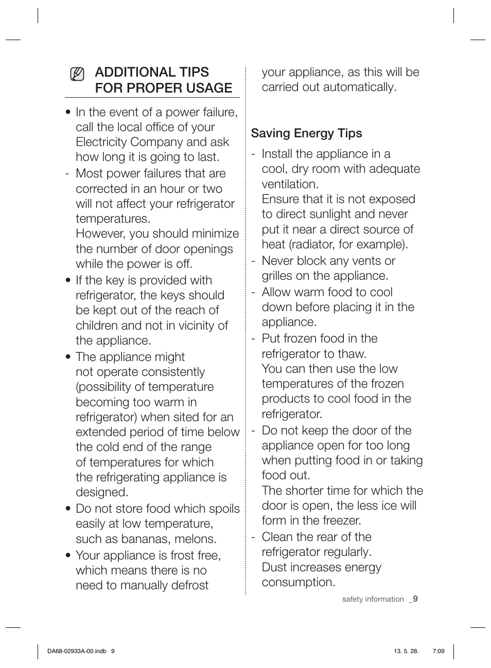 Additional tips for proper usage | Samsung RR3773ATCSR User Manual | Page 9 / 112