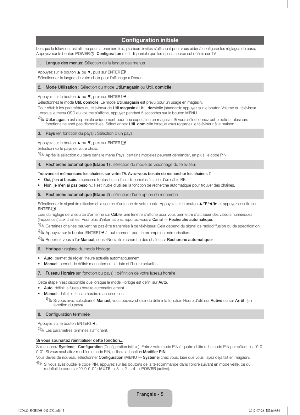 Configuration initiale | Samsung LA32E420E2W User Manual | Page 17 / 49