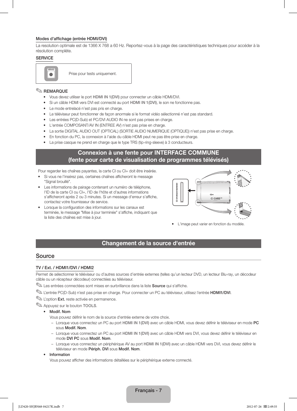 Changement de la source d'entrée source | Samsung LA32E420E2W User Manual | Page 19 / 49