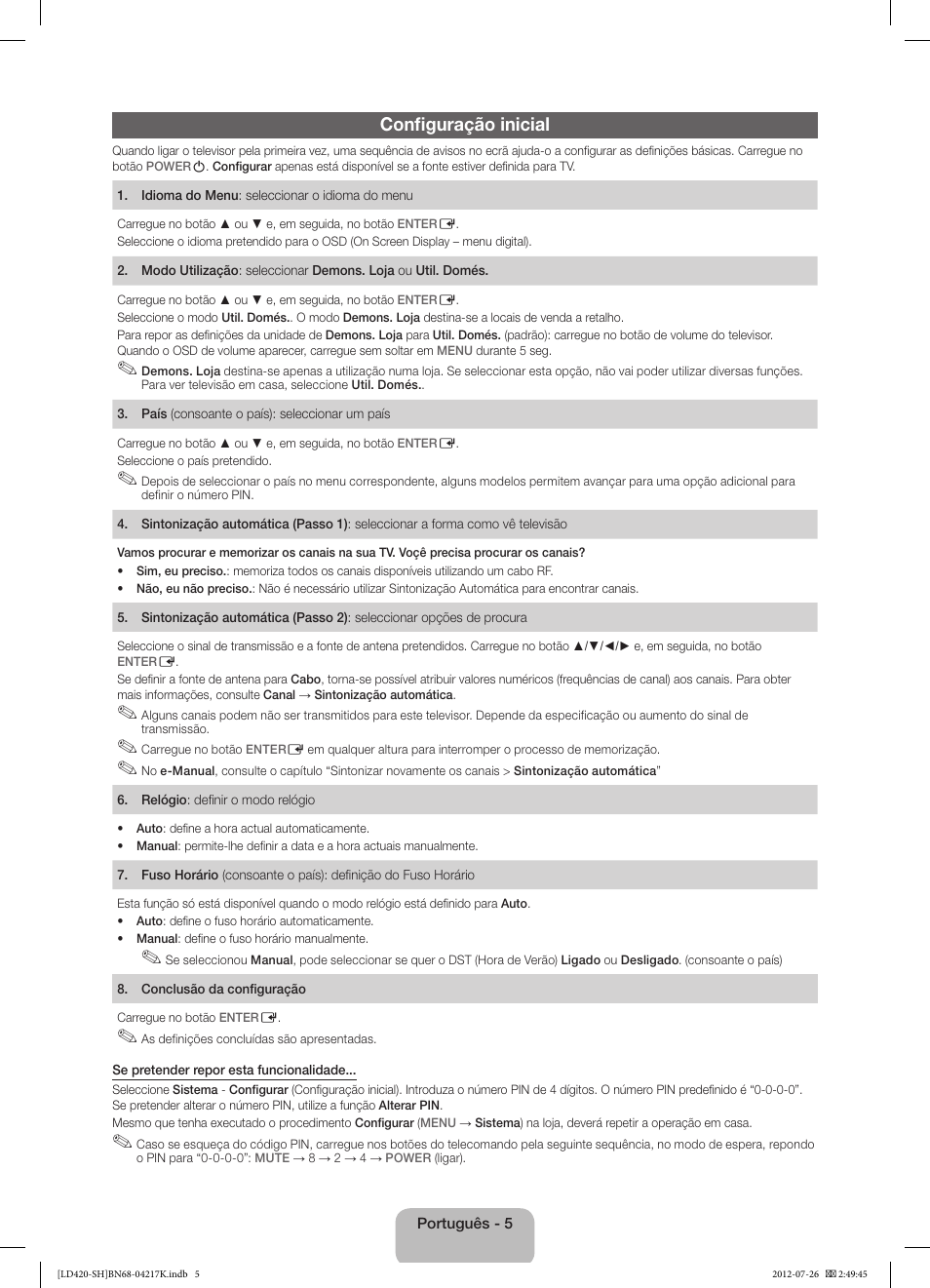 Configuração inicial | Samsung LA32E420E2W User Manual | Page 41 / 49