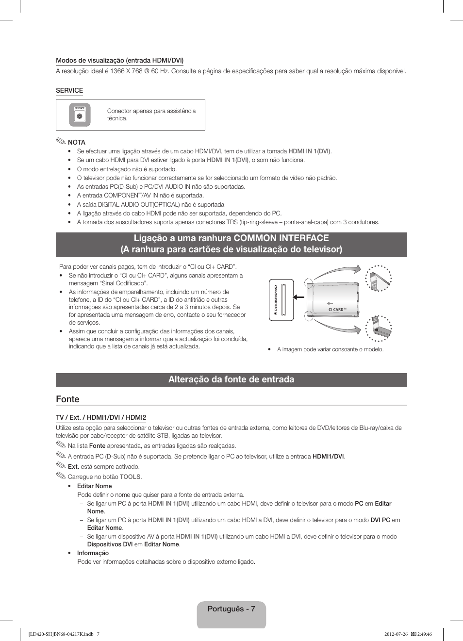 Alteração da fonte de entrada fonte | Samsung LA32E420E2W User Manual | Page 43 / 49
