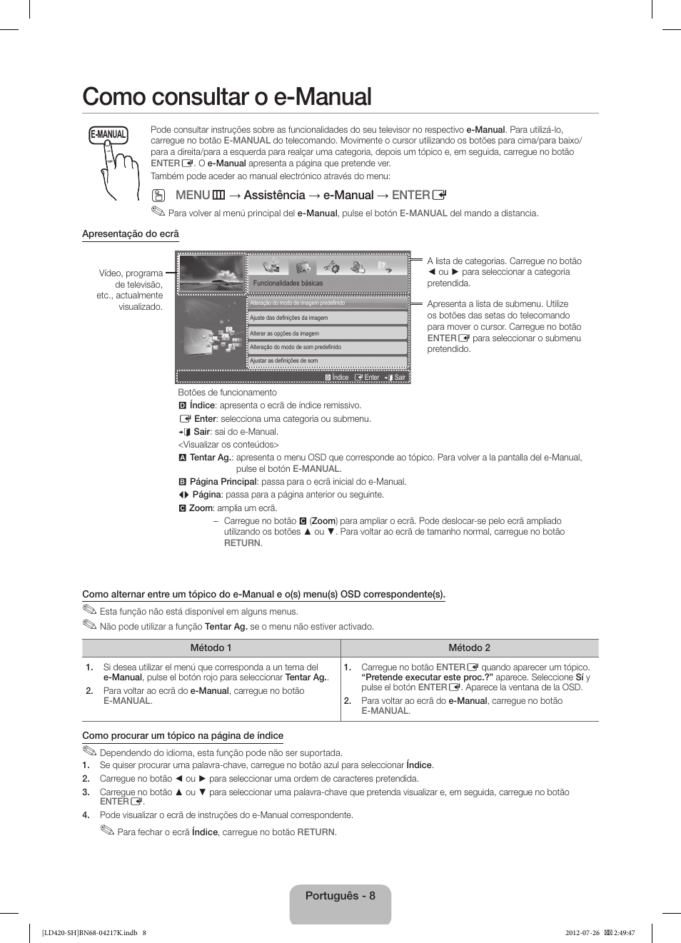 Como consultar o e-manual | Samsung LA32E420E2W User Manual | Page 44 / 49