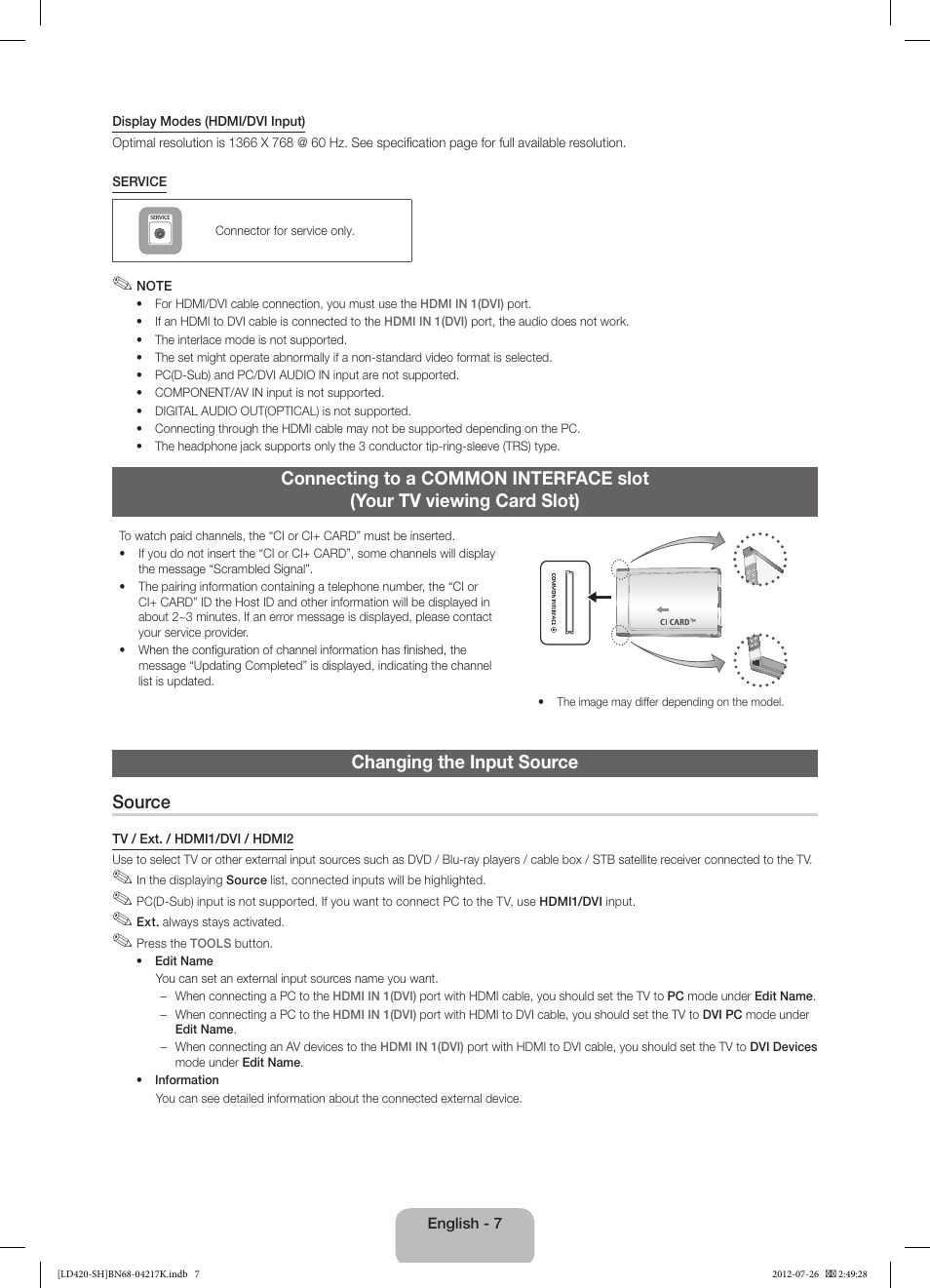 Changing the input source source | Samsung LA32E420E2W User Manual | Page 7 / 49