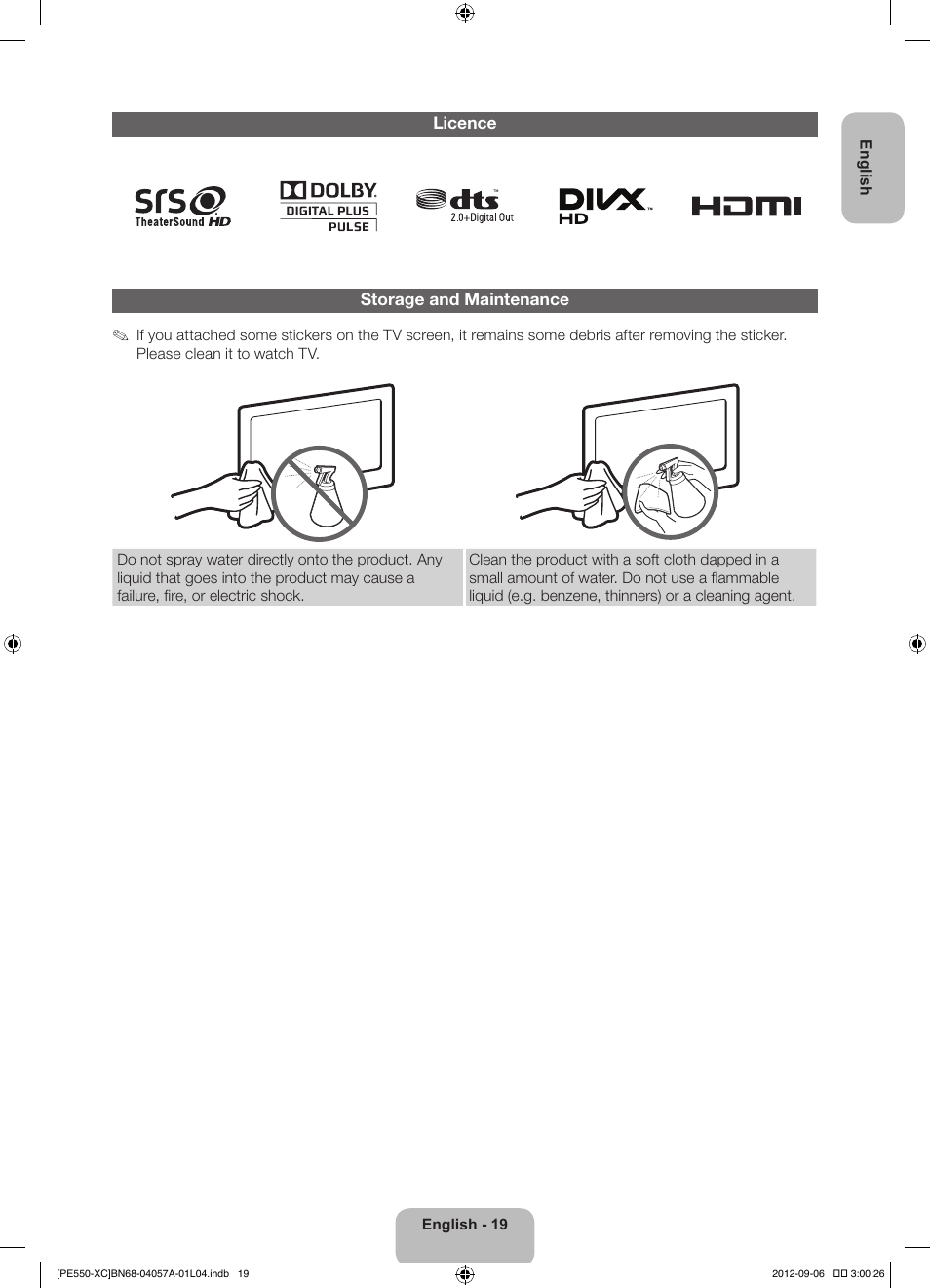 Samsung PS60E550D1W User Manual | Page 19 / 88