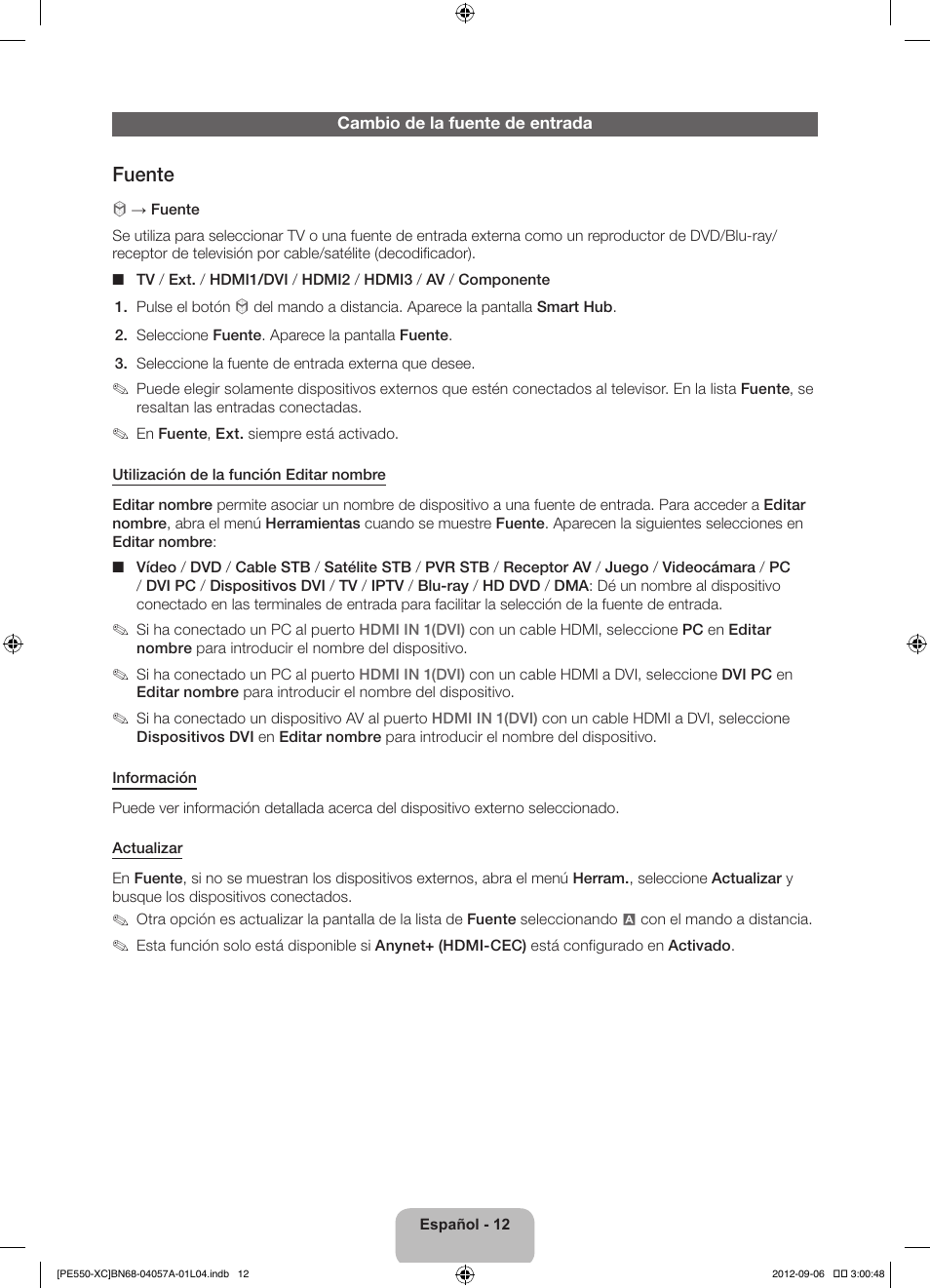 Fuente | Samsung PS60E550D1W User Manual | Page 56 / 88