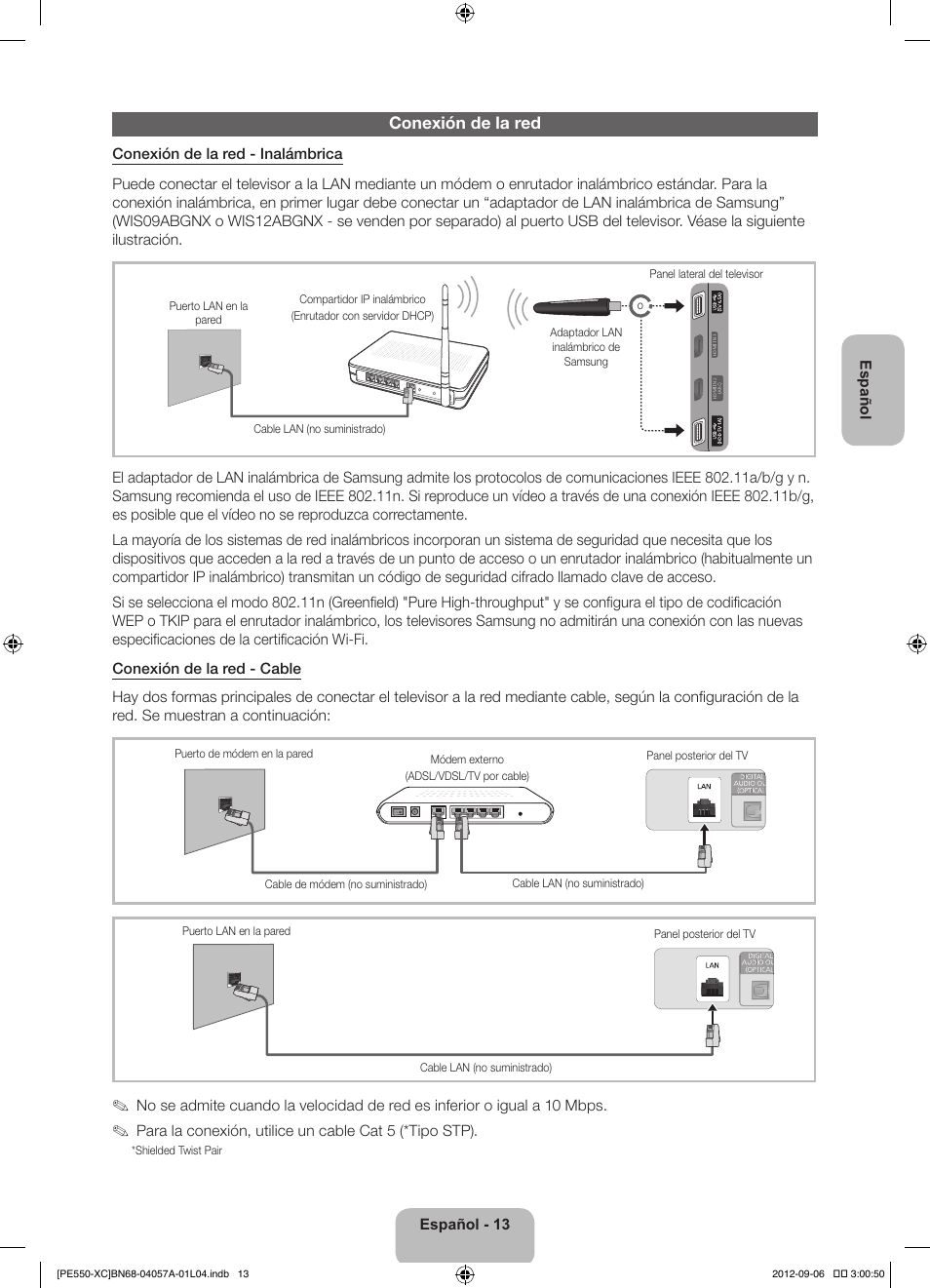 Conexión de la red | Samsung PS60E550D1W User Manual | Page 57 / 88