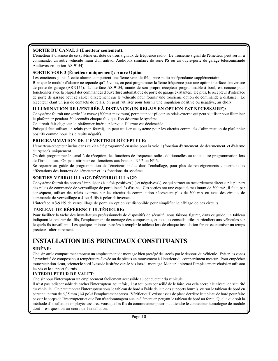 Installation des principaux constituants | Audiovox PS-230i User Manual | Page 11 / 24