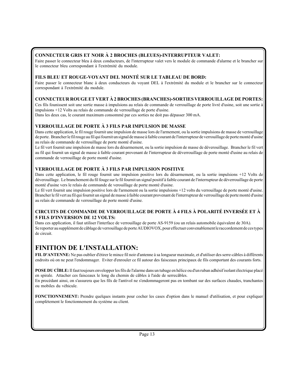 Finition de l'installation | Audiovox PS-230i User Manual | Page 14 / 24