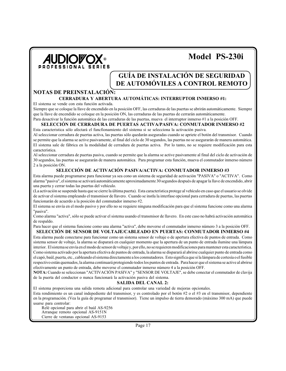 Model ps-230i | Audiovox PS-230i User Manual | Page 18 / 24