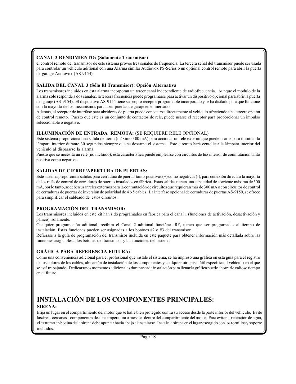 Instalación de los componentes principales | Audiovox PS-230i User Manual | Page 19 / 24
