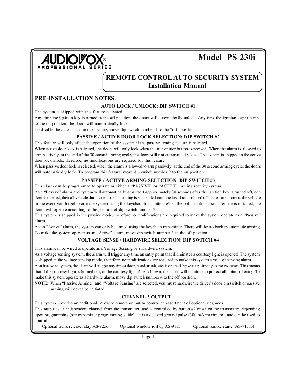 Model ps-230i | Audiovox PS-230i User Manual | Page 2 / 24