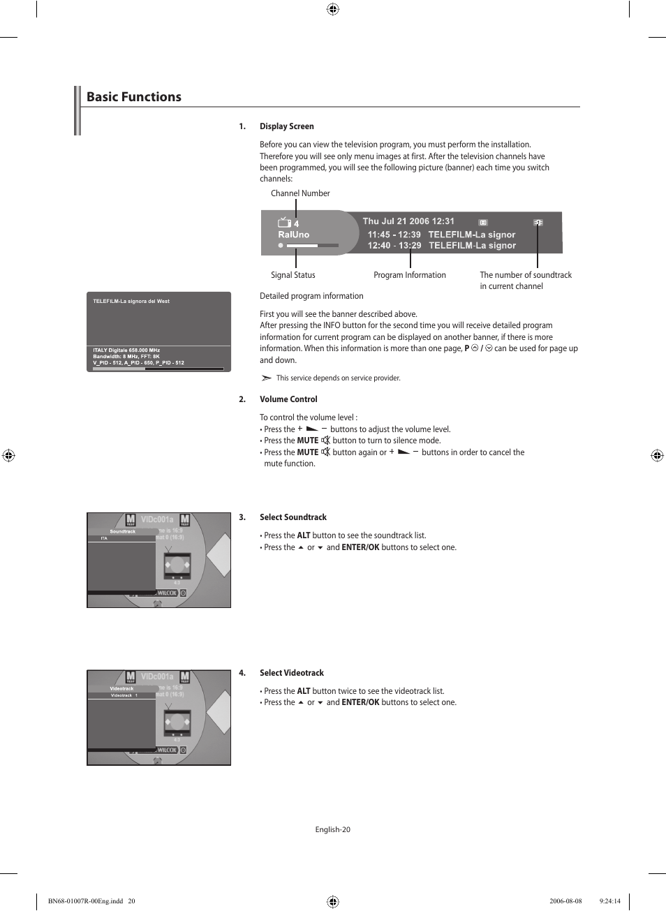 Basic functions | Samsung LE37S73BD User Manual | Page 22 / 81