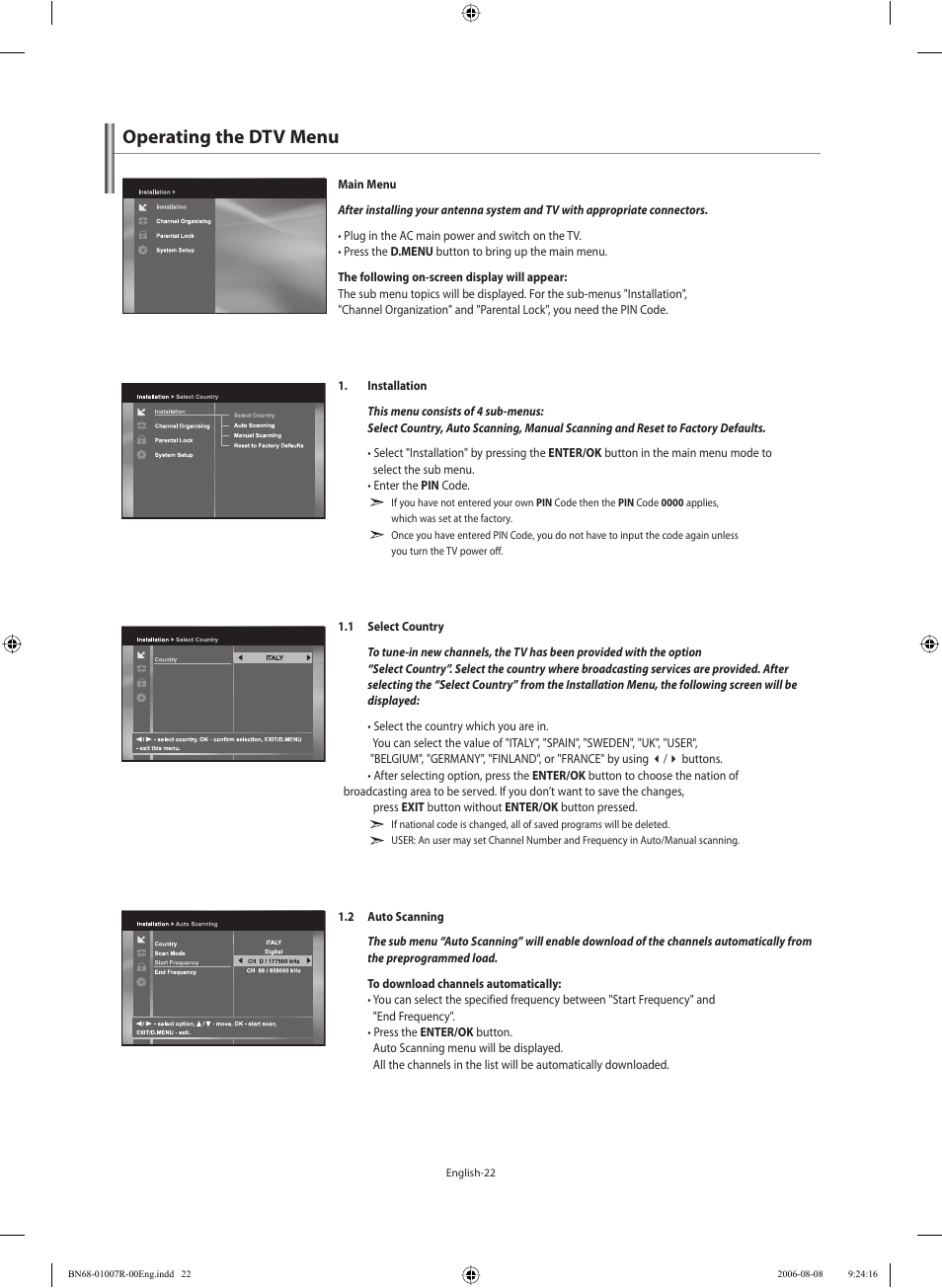 Operating the dtv menu | Samsung LE37S73BD User Manual | Page 24 / 81
