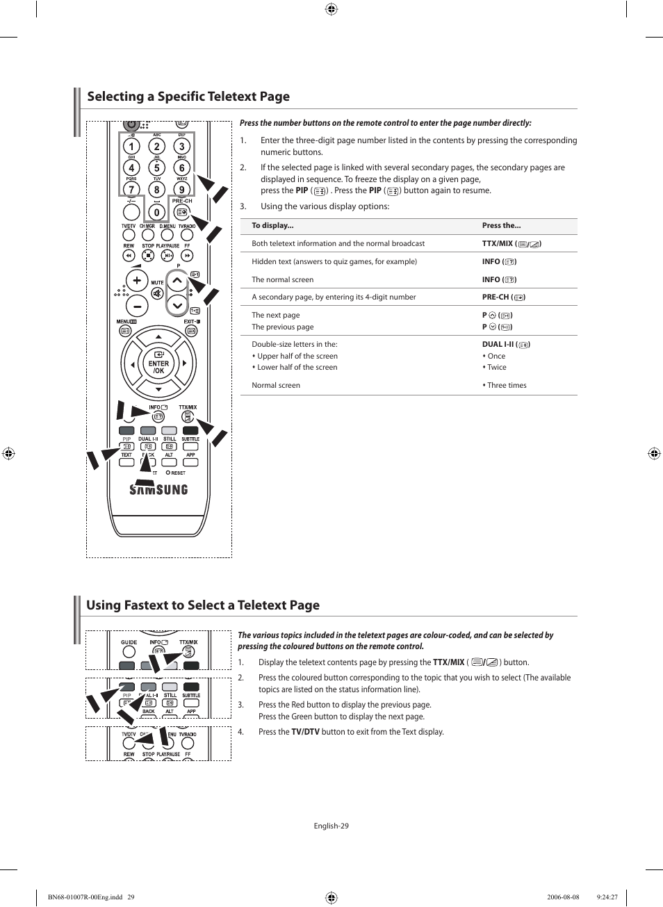 Using fastext to select a teletext page, Selecting a specific teletext page | Samsung LE37S73BD User Manual | Page 31 / 81