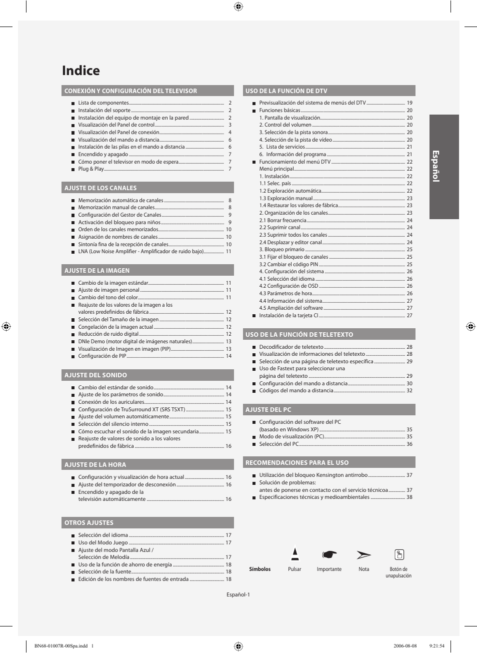 Indice, Español | Samsung LE37S73BD User Manual | Page 42 / 81