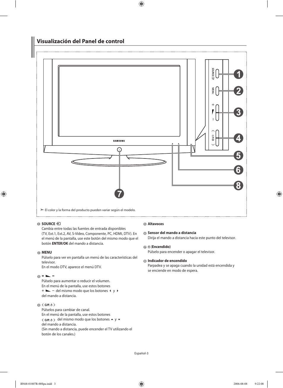 Visualización del panel de control | Samsung LE37S73BD User Manual | Page 44 / 81