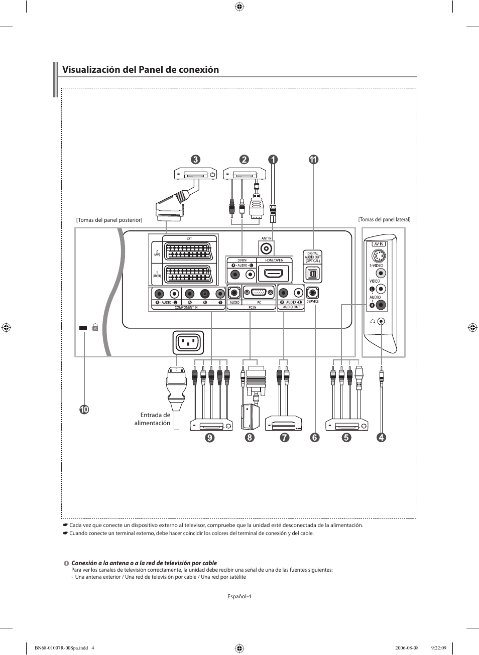 Visualización del panel de conexión | Samsung LE37S73BD User Manual | Page 45 / 81