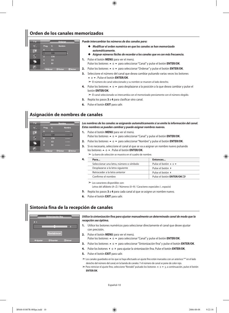 Sintonía fina de la recepción de canales, Asignación de nombres de canales | Samsung LE37S73BD User Manual | Page 51 / 81