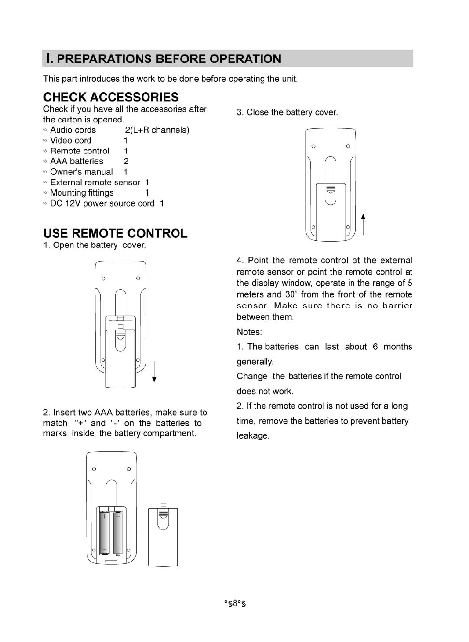 I. preparations before operation, Check accessories, Use remote control | Audiovox MVDV4A User Manual | Page 10 / 34