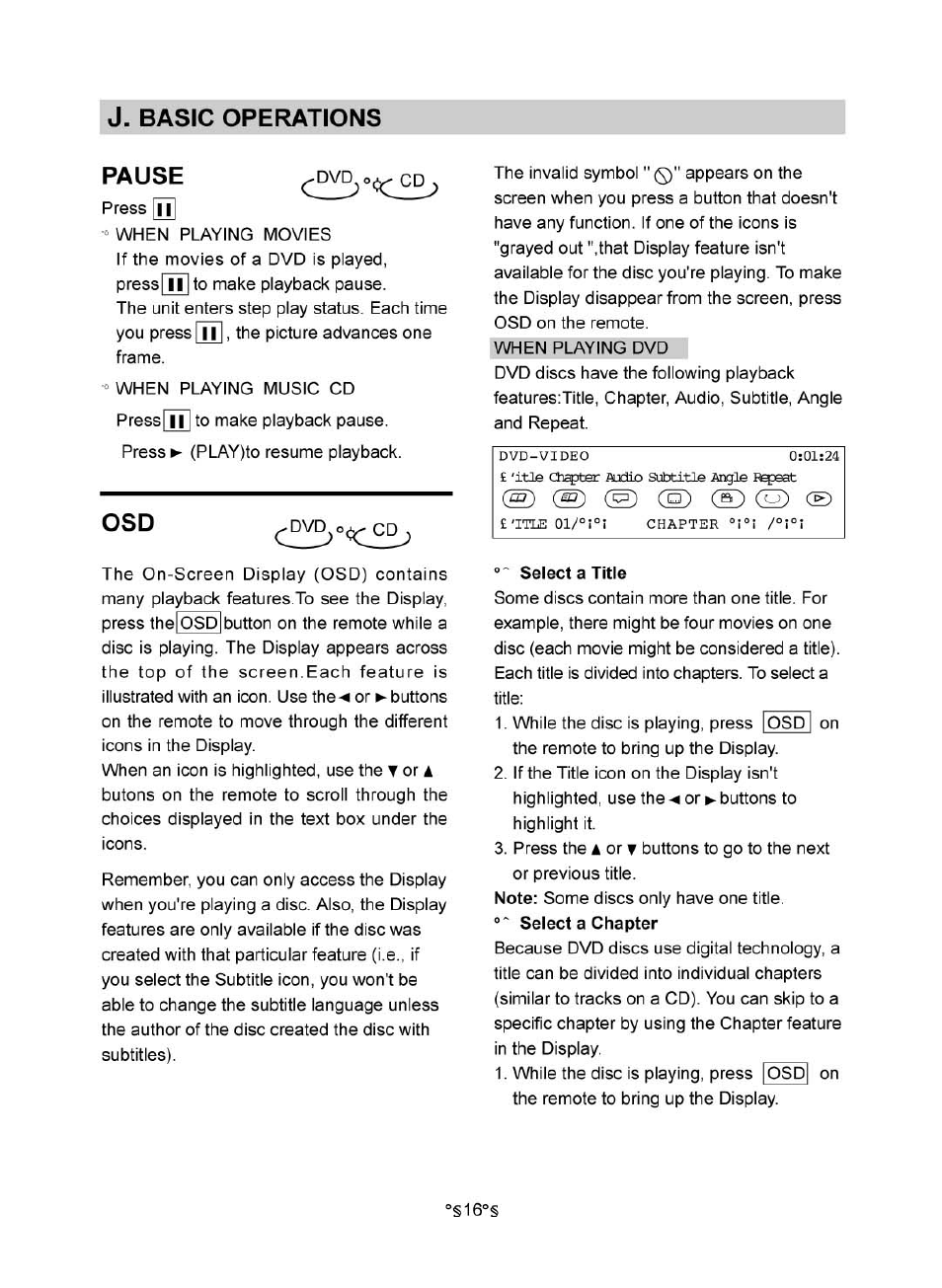 J. basic operations, Pause, Q) ® <s) ce) | Audiovox MVDV4A User Manual | Page 18 / 34