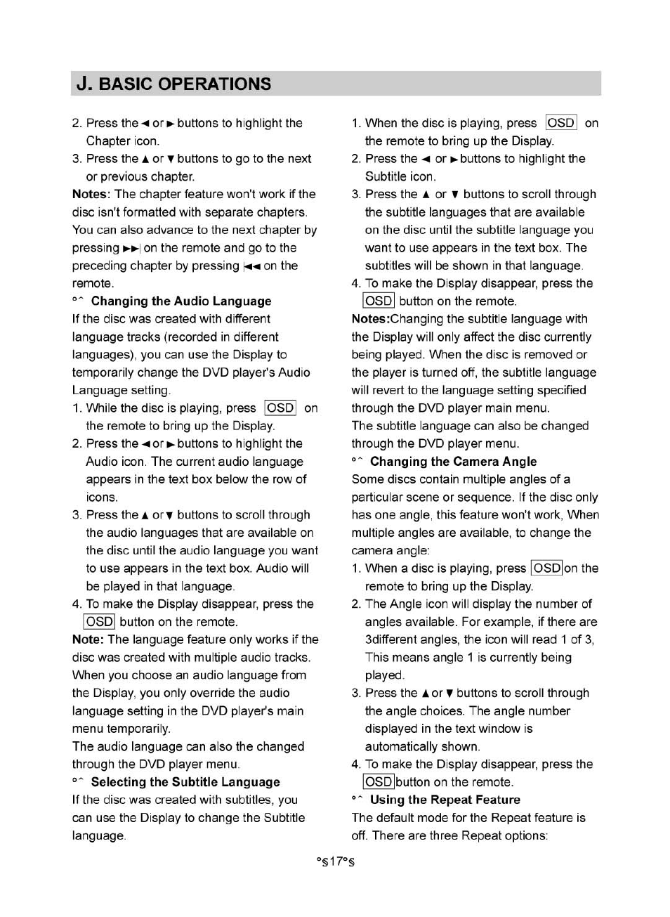 J. basic operations | Audiovox MVDV4A User Manual | Page 19 / 34