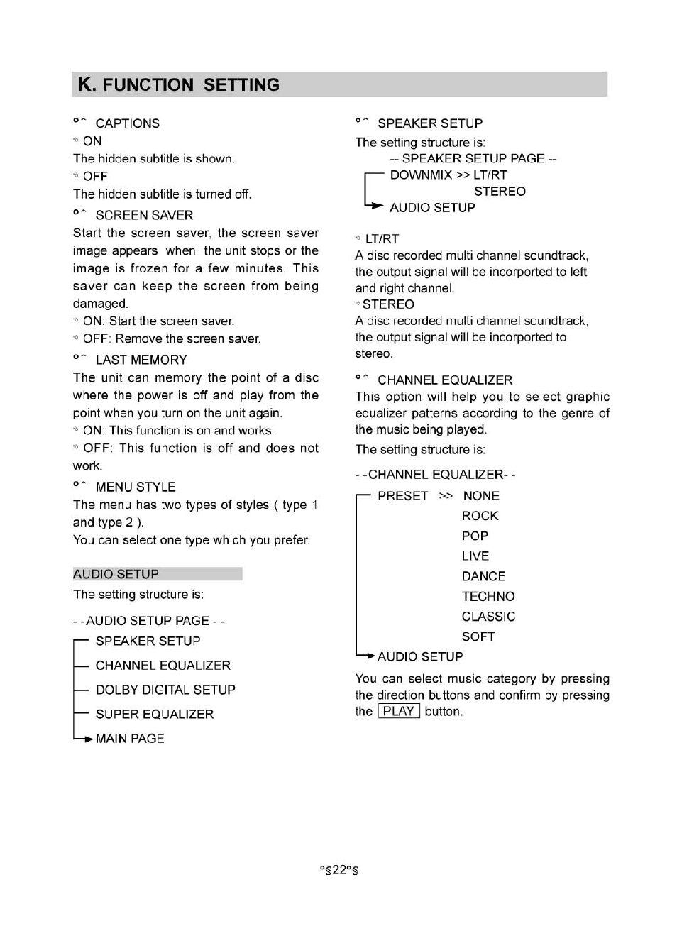 K. function setting | Audiovox MVDV4A User Manual | Page 24 / 34