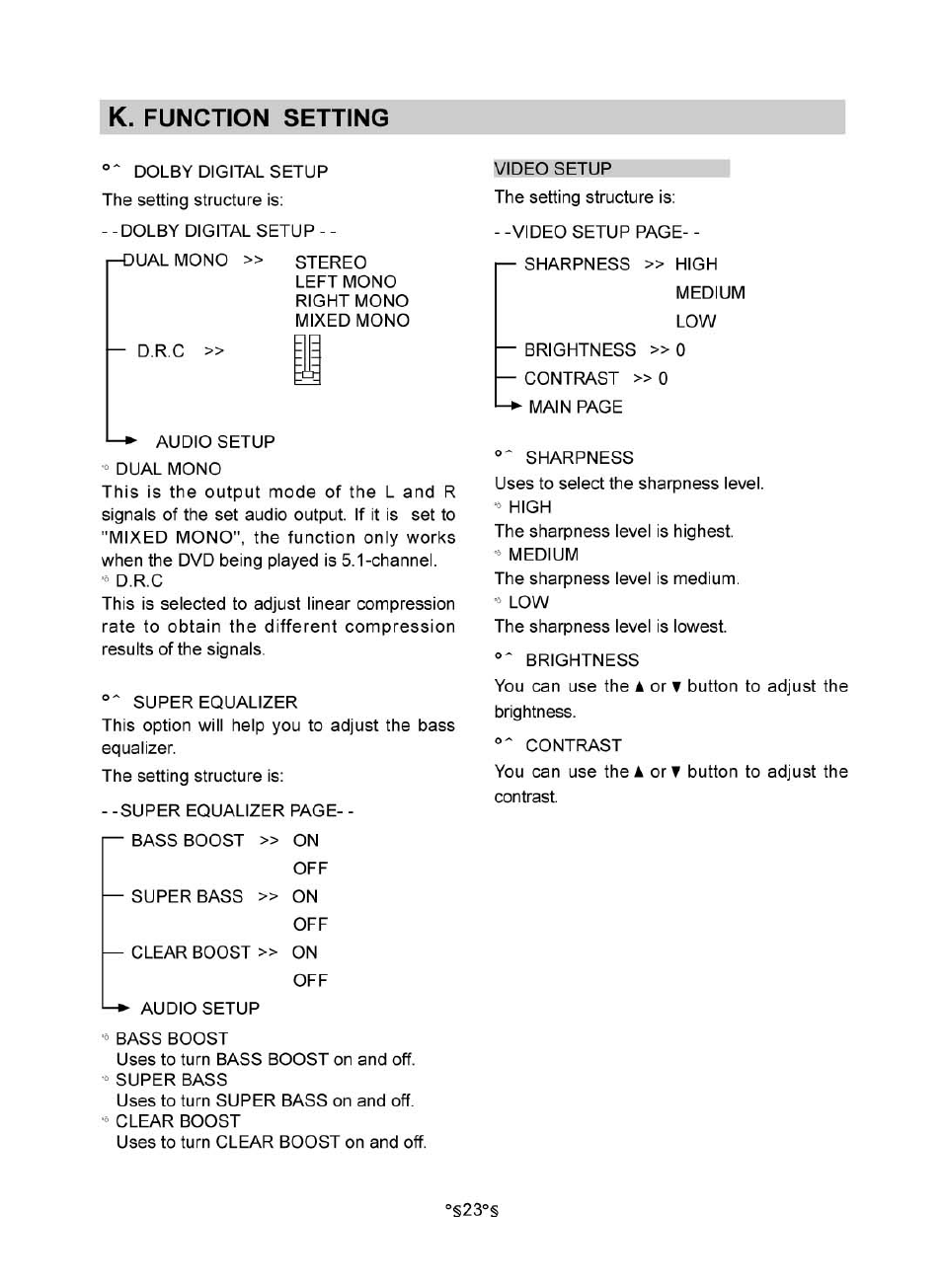K. function setting | Audiovox MVDV4A User Manual | Page 25 / 34