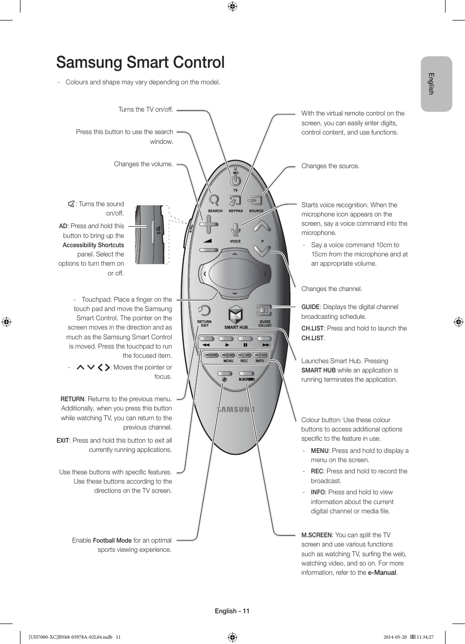 Samsung smart control | Samsung UE55H7000SL User Manual | Page 11 / 89