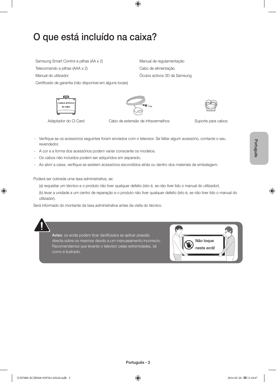 O que está incluído na caixa | Samsung UE55H7000SL User Manual | Page 69 / 89