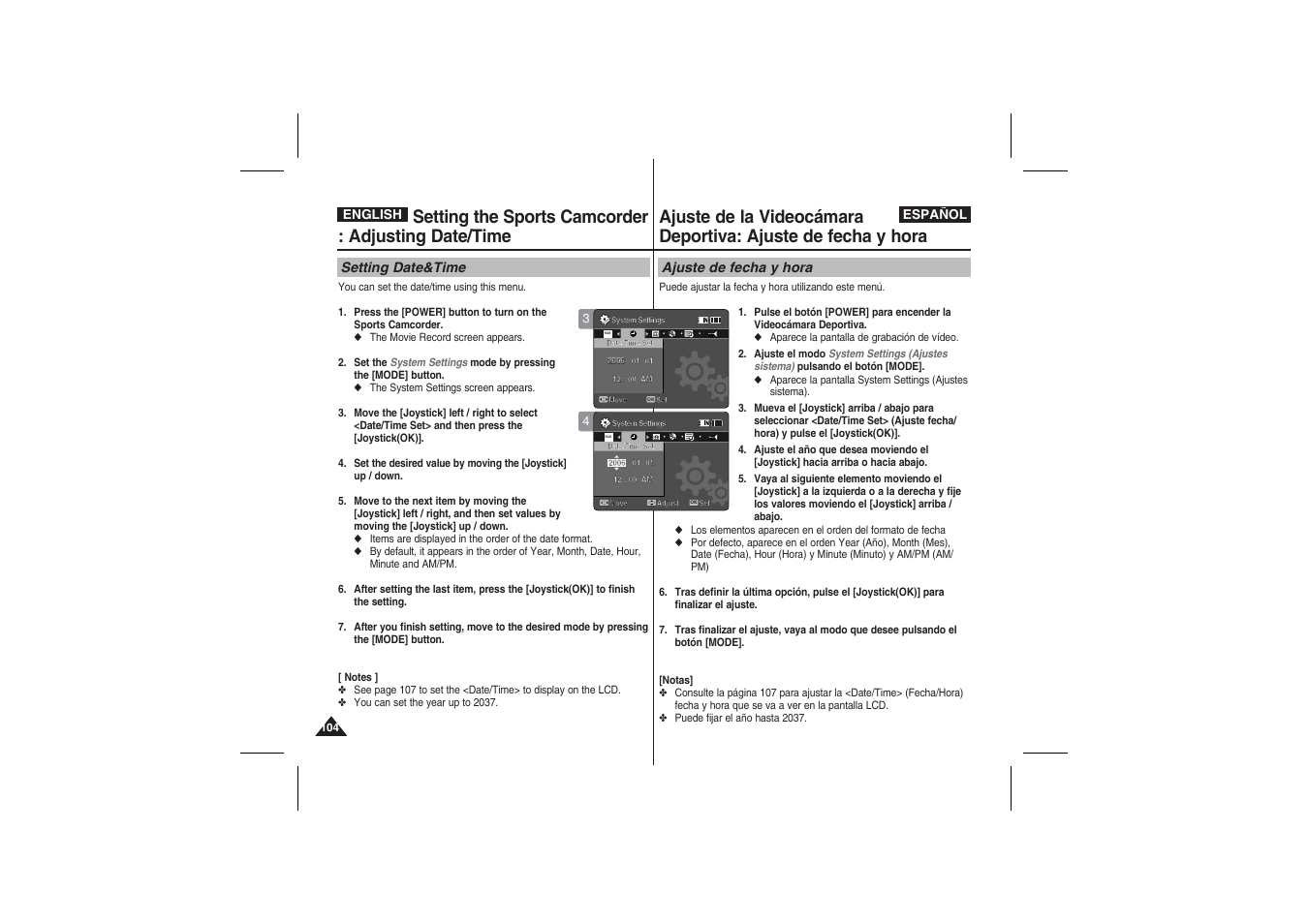 Setting the sports camcorder : adjusting date/time | Samsung VP-X210L User Manual | Page 104 / 145