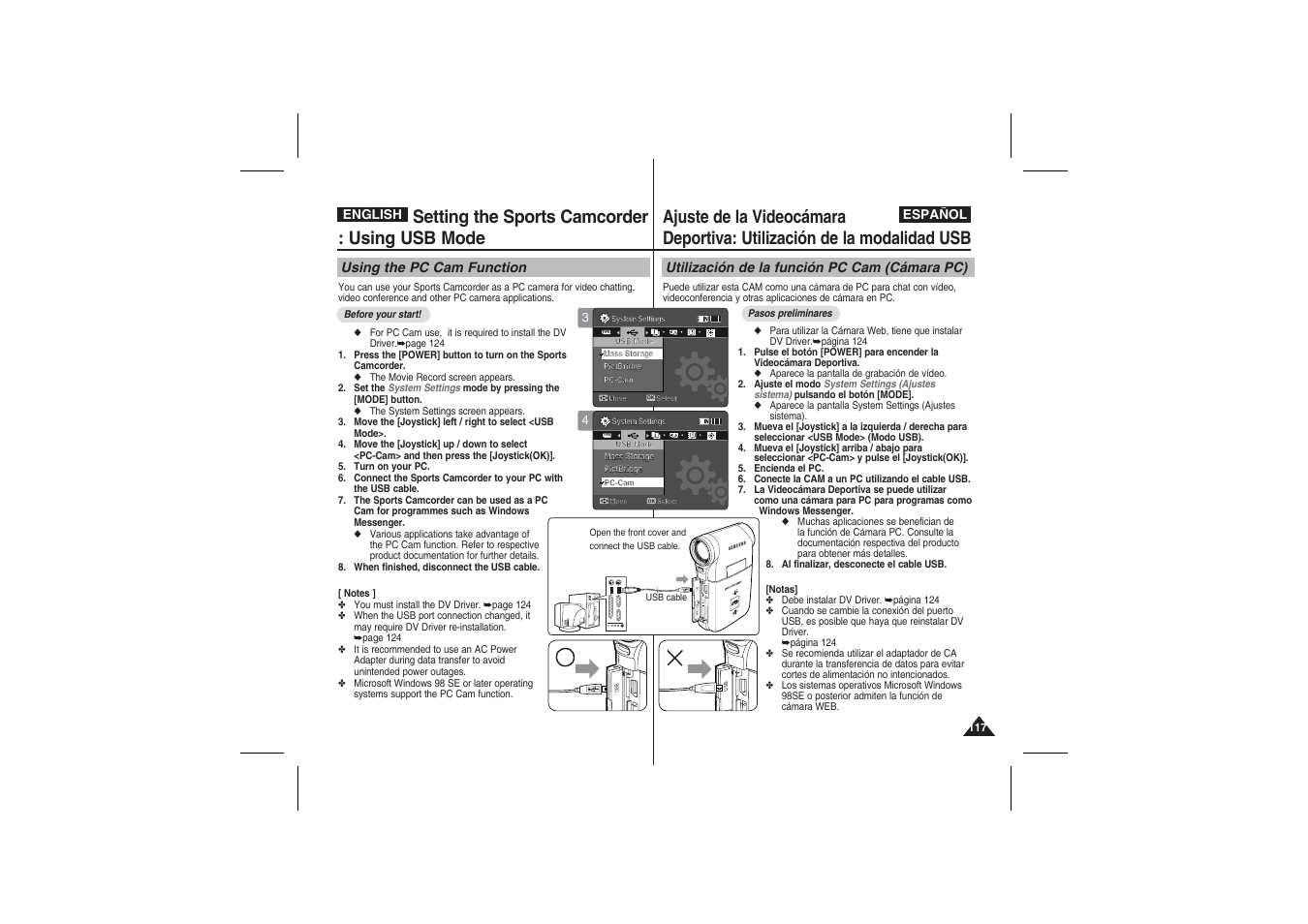 Setting the sports camcorder : using usb mode | Samsung VP-X210L User Manual | Page 117 / 145