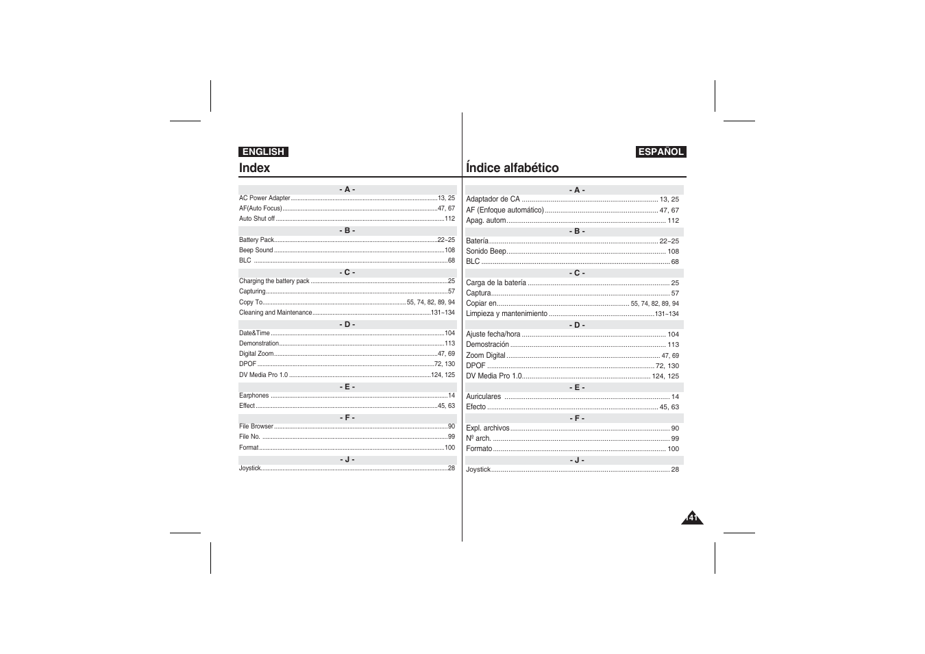 Index, Índice alfabético | Samsung VP-X210L User Manual | Page 141 / 145