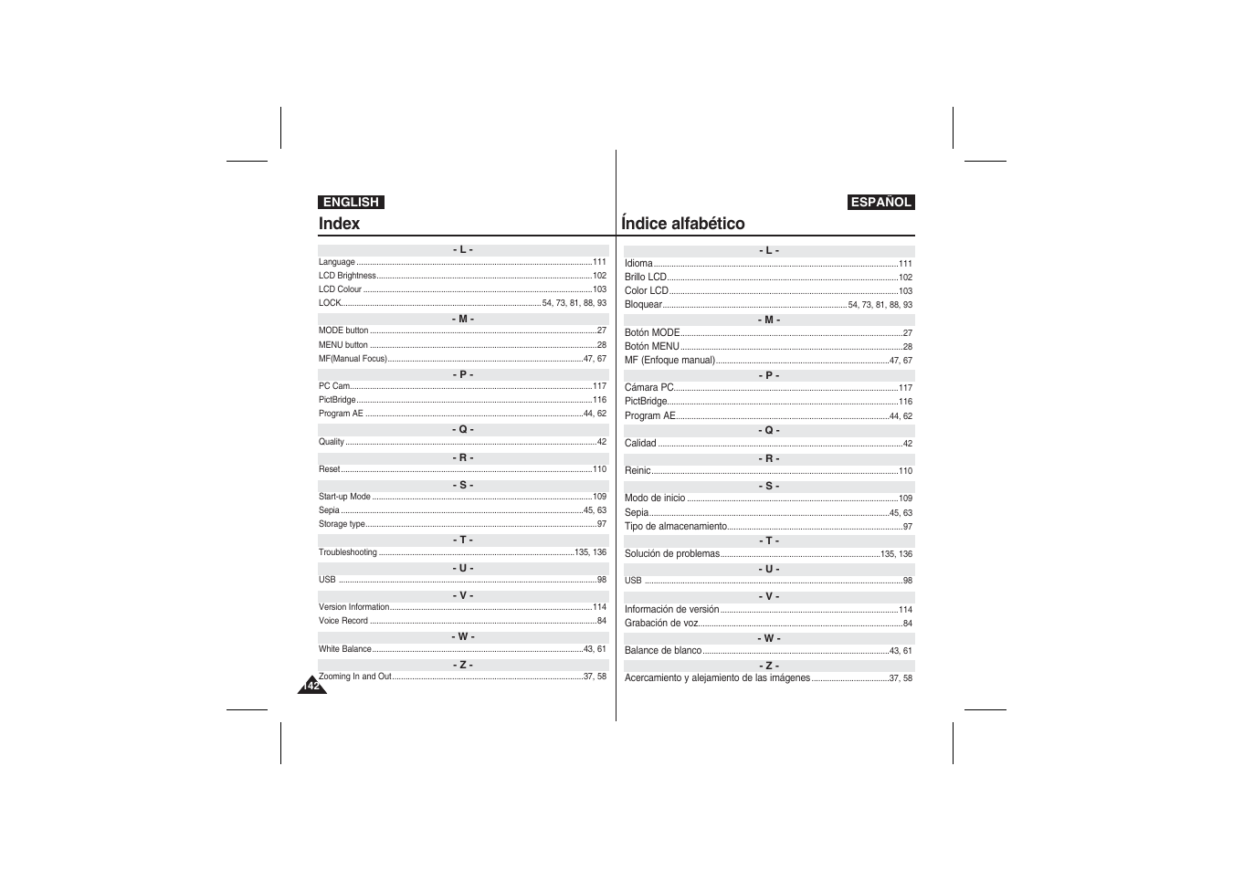 Index, Índice alfabético | Samsung VP-X210L User Manual | Page 142 / 145