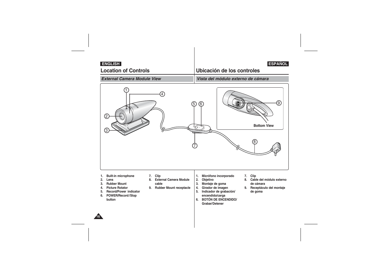 Location of controls, Ubicación de los controles | Samsung VP-X210L User Manual | Page 16 / 145