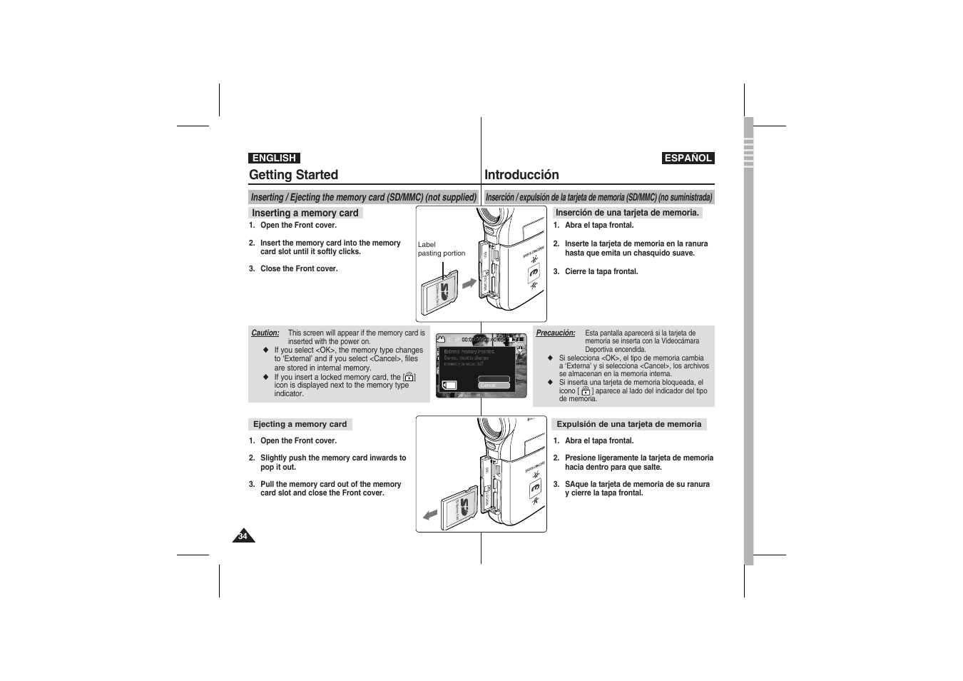 Getting started, Introducción | Samsung VP-X210L User Manual | Page 34 / 145