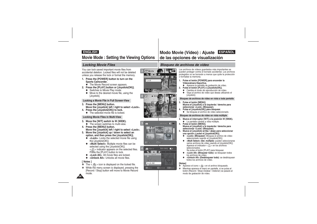 Movie mode : setting the viewing options | Samsung VP-X210L User Manual | Page 54 / 145