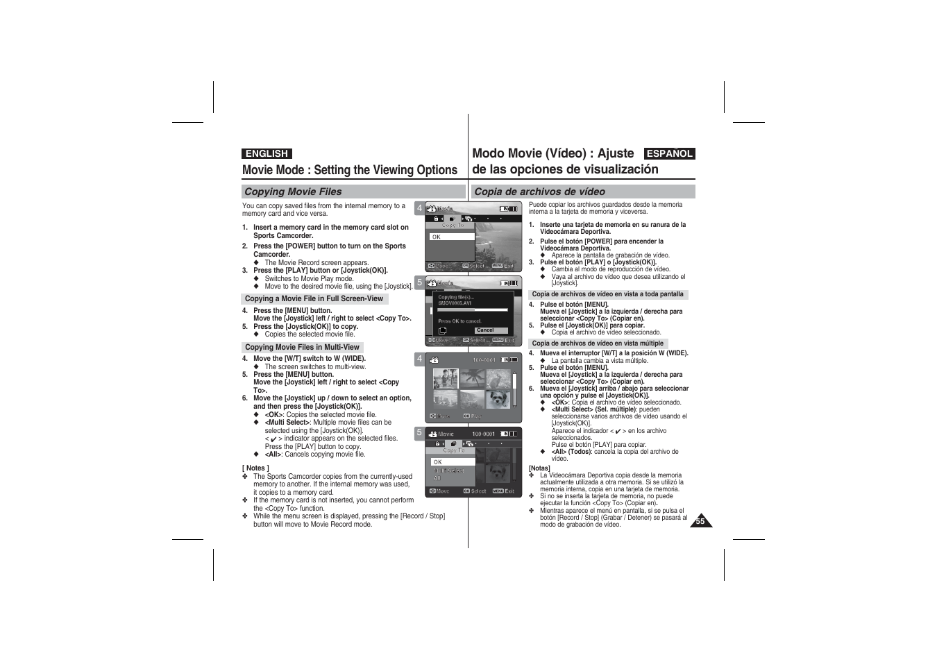 Movie mode : setting the viewing options | Samsung VP-X210L User Manual | Page 55 / 145