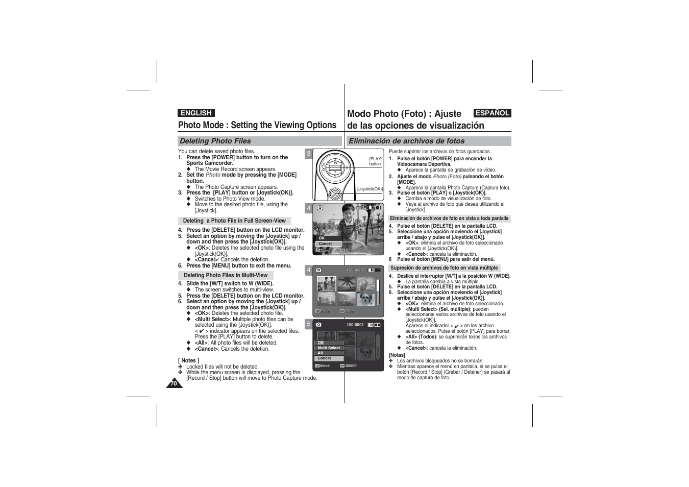 Photo mode : setting the viewing options | Samsung VP-X210L User Manual | Page 70 / 145